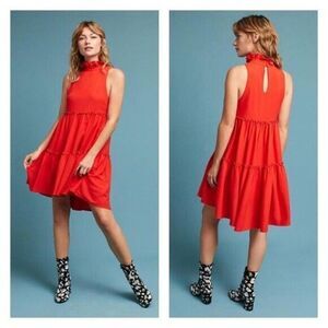Elliatt Sonnet Coral Red Tiered High Neck sleeveless swing dress size small
